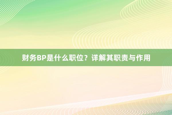 财务BP是什么职位？详解其职责与作用